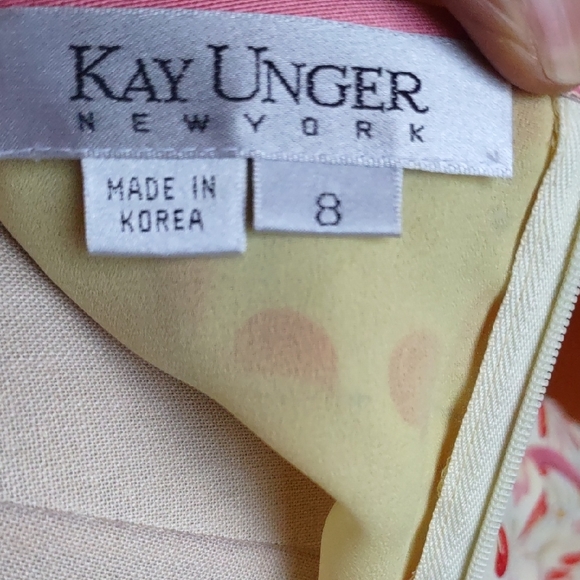 Kay Unger Pink Silk Blend Jacket Asymmetrical Stawberry Pattern Cream Skirt - Picture 10 of 10
